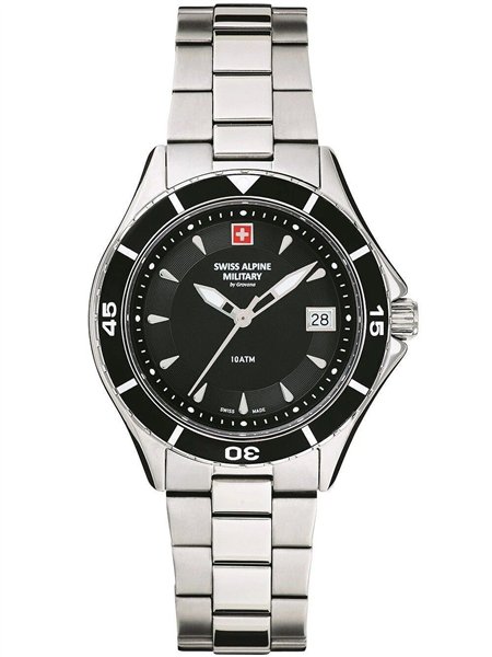 Swiss Alpine Military Aquatech Ladies Stainless Steel Black Dial Quartz 7740.1137 100M Women's Watch