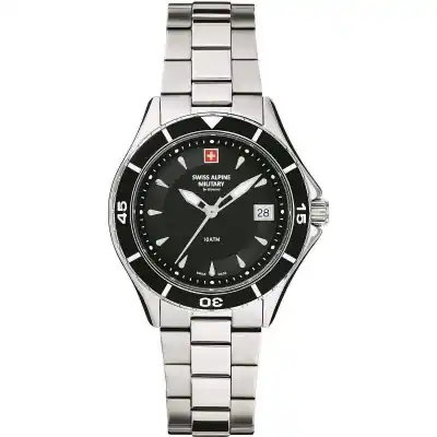 Swiss Alpine Military Aquatech Ladies Stainless Steel Black Dial Quartz 7740.1137 100M Women's Watch