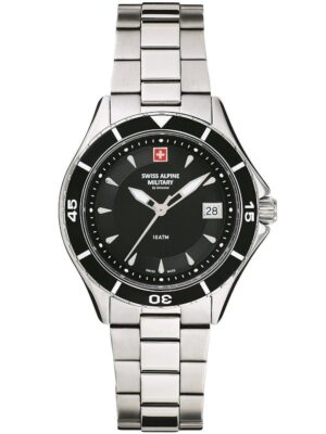 Swiss Alpine Military Aquatech Ladies Stainless Steel Black Dial Quartz 7740.1137 100M Women's Watch