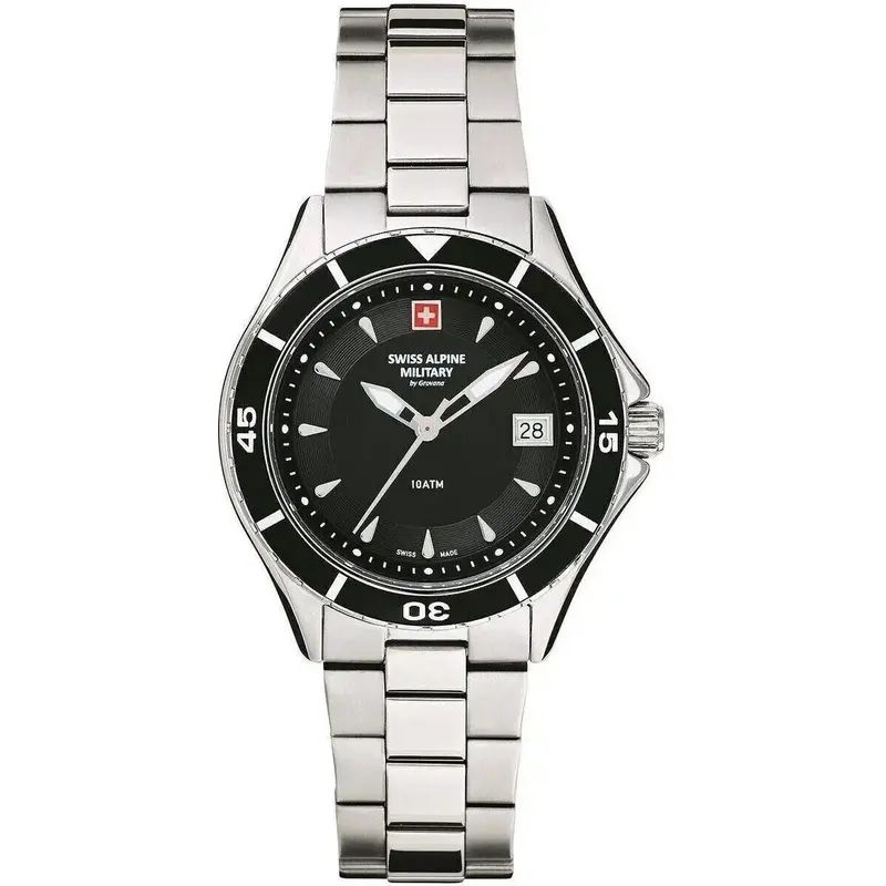 Swiss Alpine Military Aquatech Ladies Stainless Steel Black Dial Quartz 7740.1137 100M Women's Watch