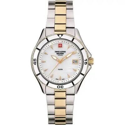 Swiss Alpine Military Aquatech Ladies White Mother Of Pearl Dial Quartz 7740.1143 100M Women's Watch