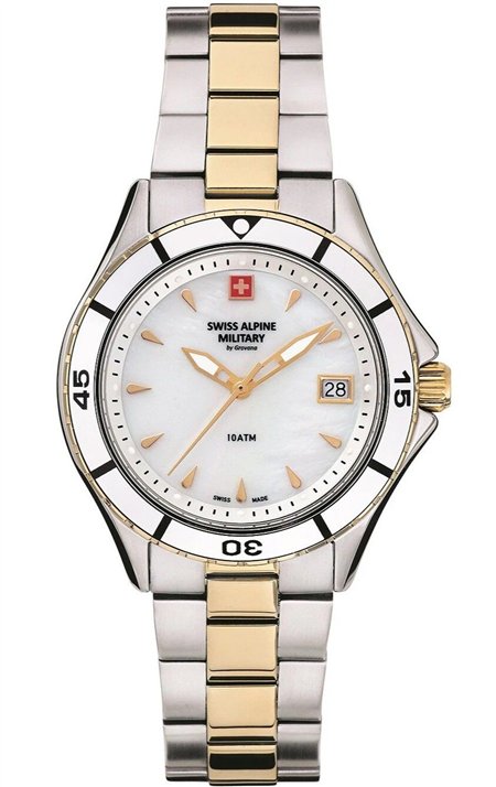 Swiss Alpine Military Aquatech Ladies White Mother Of Pearl Dial Quartz 7740.1143 100M Women's Watch
