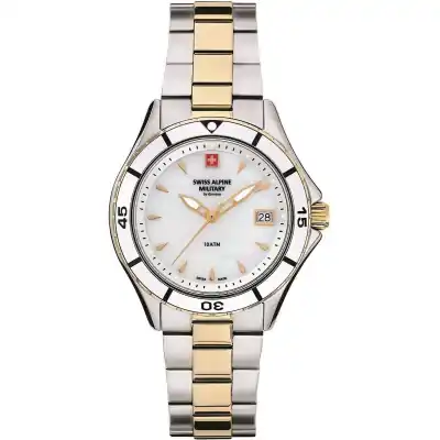 Swiss Alpine Military Aquatech Ladies White Mother Of Pearl Dial Quartz 7740.1143 100M Women's Watch
