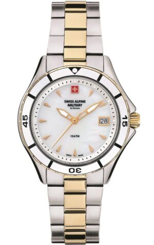 Swiss Alpine Military Aquatech Ladies White Mother Of Pearl Dial Quartz 7740.1143 100M Women's Watch