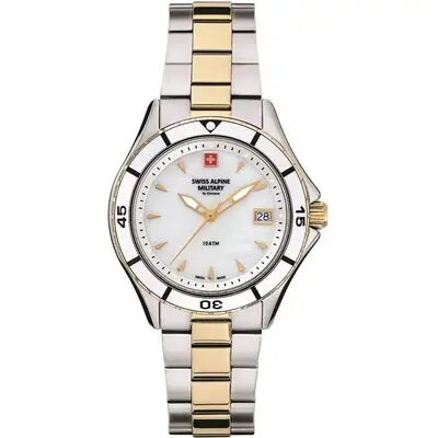 Swiss Alpine Military Aquatech Ladies White Mother Of Pearl Dial Quartz 7740.1143 100M Women's Watch