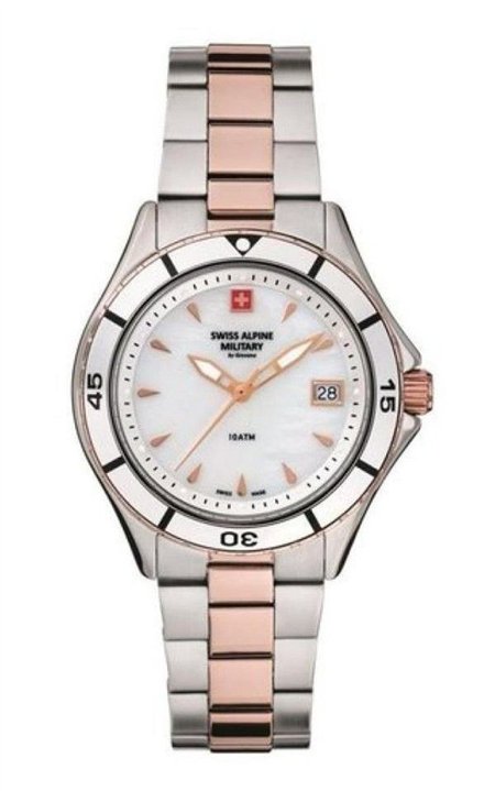 Swiss Alpine Military Aquatech Ladies White Mother Of Pearl Dial Quartz 7740.1153 100M Women's Watch