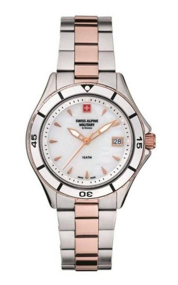 Swiss Alpine Military Aquatech Ladies White Mother Of Pearl Dial Quartz 7740.1153 100M Women's Watch