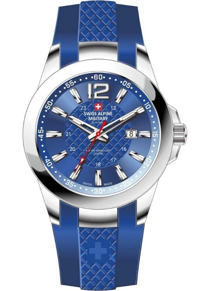 Swiss Alpine Military Combat Air Ladies Silicone Strap Blue Dial Quartz 7758.1835 Women's Watch