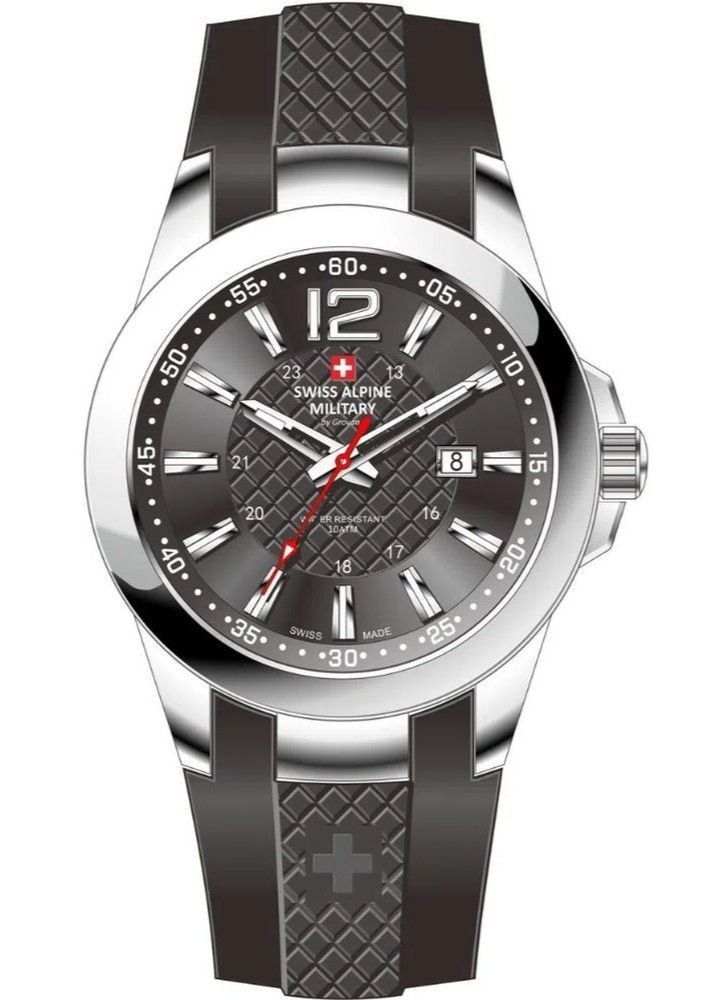 Swiss Alpine Military Combat Air Ladies Silicone Strap Black Dial Quartz 7758.1837 Women's Watch