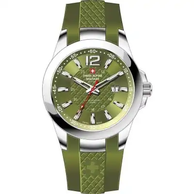 Swiss Alpine Military Combat Air Ladies Silicone Strap Green Dial Quartz 7758.1838 Women's Watch