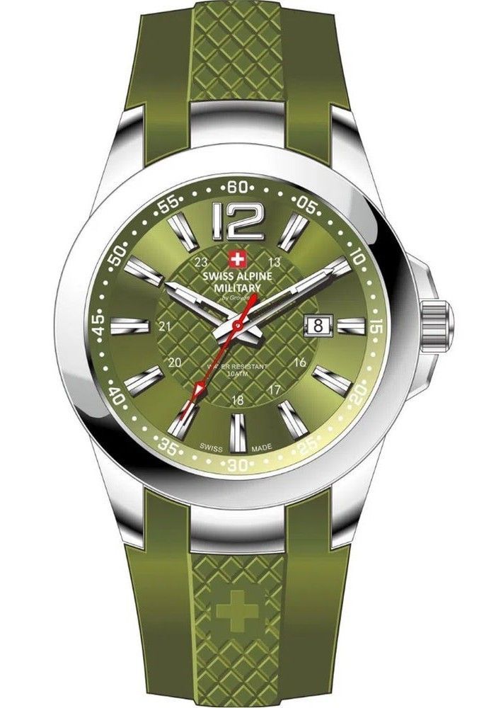 Swiss Alpine Military Combat Air Ladies Silicone Strap Green Dial Quartz 7758.1838 Women's Watch
