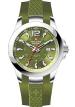 Swiss Alpine Military Combat Air Ladies Silicone Strap Green Dial Quartz 7758.1838 Women's Watch