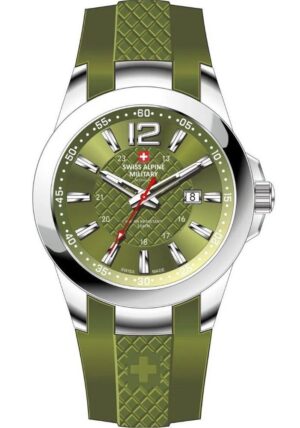 Swiss Alpine Military Combat Air Ladies Silicone Strap Green Dial Quartz 7758.1838 Women's Watch