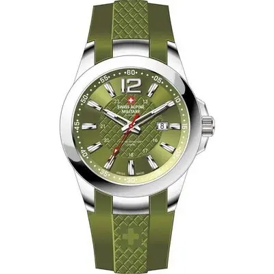 Swiss Alpine Military Combat Air Ladies Silicone Strap Green Dial Quartz 7758.1838 Women's Watch
