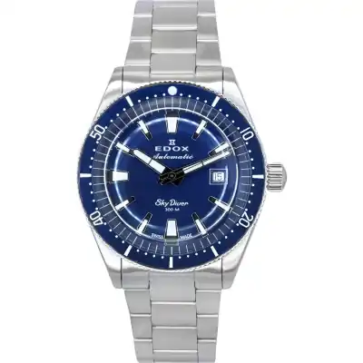 Edox Skydiver Date Limited Edition Stainless Steel Blue Dial Automatic Diver's 80126 3BUM BUIN 300M Men's Watch