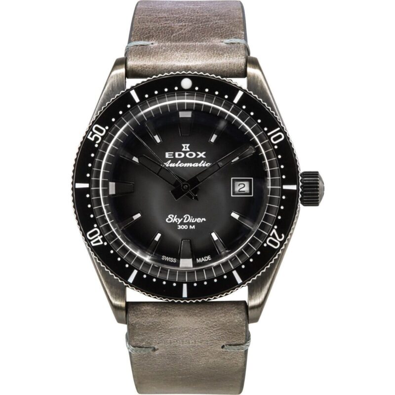 Edox Skydiver Limited Edition Leather Strap Grey Dial Automatic Diver's 80126 3VIN GDN 300M Men's Watch Edox Skydiver Limited Edition Leather Strap Grey Dial Automatic Diver's 80126 3VIN GDN 300M Men's Watch