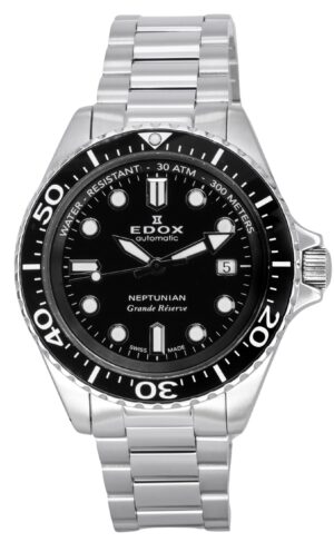 Edox Neptunian Grande Reserve Date Black Dial Automatic Diver's 80801 3NM NIN 300M Men's Watch