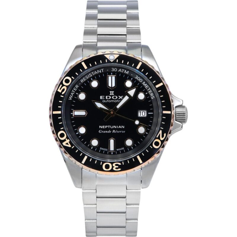 Edox Neptunian Grande Reserve Black Dial Automatic Diver's 80801 3NRM NIR 300M Men's Watch