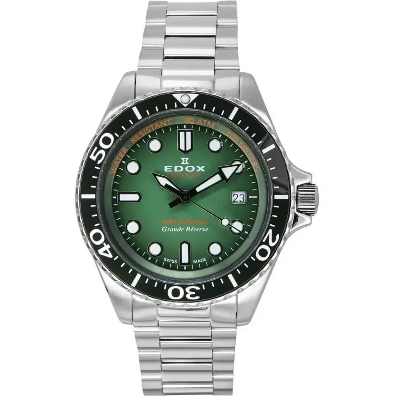 Edox Neptunian Grande Reserve Date Green Dial Automatic Diver's 80801 3VM VDN 300M Men's Watch