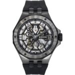 Edox Delfin The Original Mecano Rubber Strap Skeleton Black Dial Automatic Diver's 85303 357GN NGN 200M Men's Watch