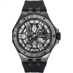 Edox Delfin The Original Mecano Rubber Strap Skeleton Black Dial Automatic Diver's 85303 357GN NGN 200M Men's Watch