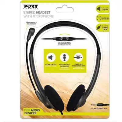 Port Stereo Headset with Mic with 1.2m Cable|1 x 3.5mm|Volume Controller - Black