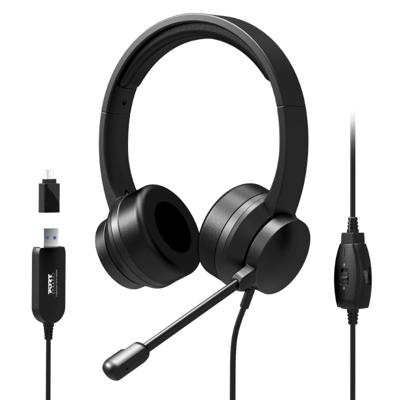 Port Connect USB Headset 1.8m Cable with Mic and Padded/Soft Cushions Black 5 Port Connect USB Headset 1.8m Cable with Mic and Padded/Soft Cushions Black - Image 5