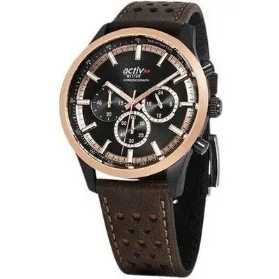 Westar Activ Chronograph Leather Strap Black Dial Quartz 90265BPN603 100M Men's Watch