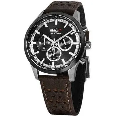 Westar Activ Chronograph Leather Strap Black Dial Quartz 90265SBN123 Men's Watch