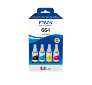 Epson T664 Ecotank Multipack ink bottle (70ml per bottle). Black 4000 pages @ 5% coverage & Colour 7500 pages each @ 5% coverage