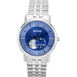 Bulova American Clipper Stainless Steel Open Heart Blue Dial Automatic 96A247 Men's Watch