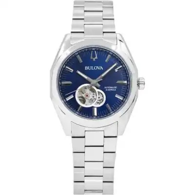 Bulova Classic Surveyor Stainless Steel Blue Open Heart Dial Automatic 96A275 Men's Watch