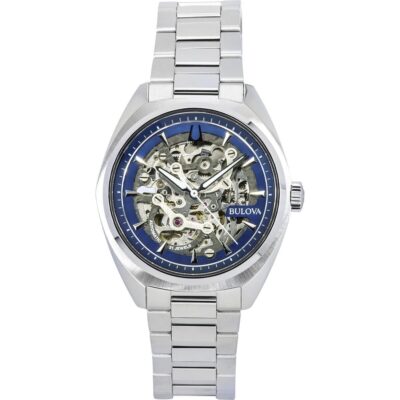 Bulova Classic Surveyor Stainless Steel Blue Skeleton Dial Automatic 96A292 100M Men's Watch