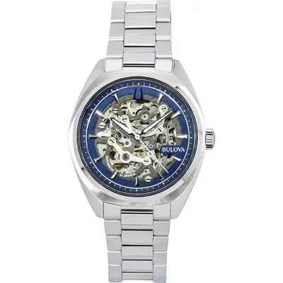 Bulova Classic Surveyor Stainless Steel Blue Skeleton Dial Automatic 96A292 100M Men's Watch