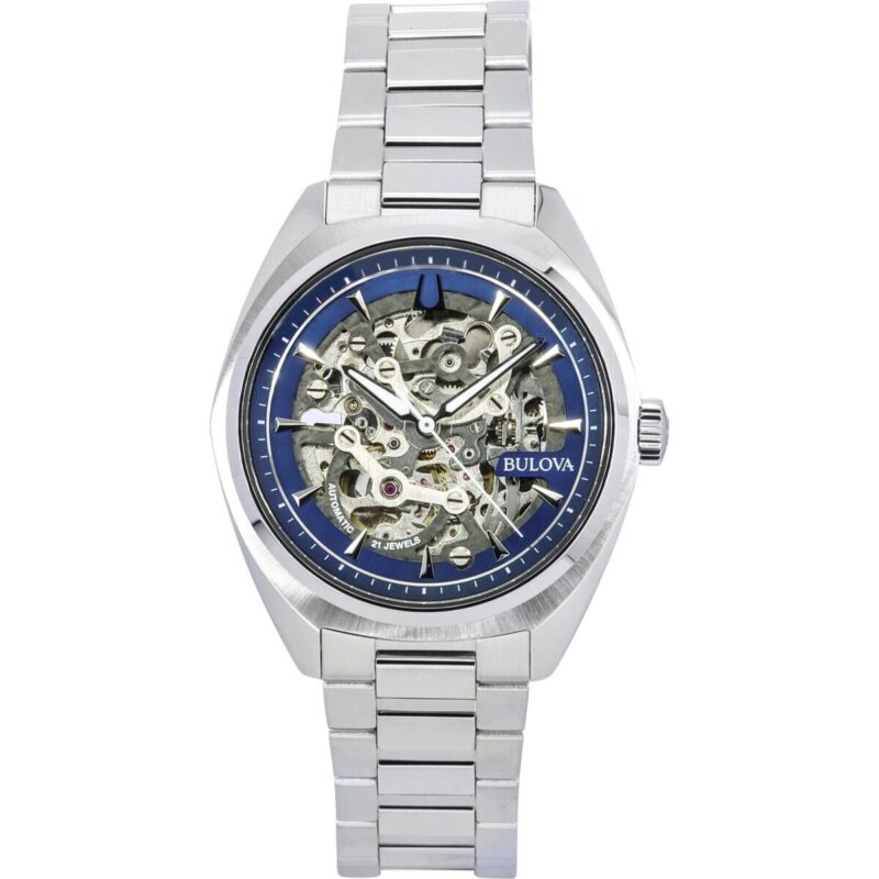 Bulova Classic Surveyor Stainless Steel Blue Skeleton Dial Automatic 96A292 100M Men's Watch