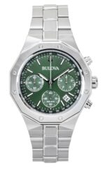 Bulova Octagon Prestige Chronograph Stainless Steel Green Dial Quartz 96B409 100M Men's Watch