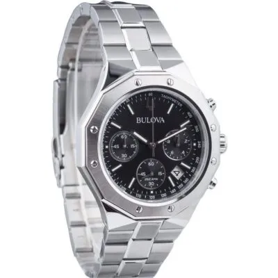 Bulova Classic Precisionist Octagon Chronograph Stainless Steel Black Dial Quartz 96B410 100M Men's Watch