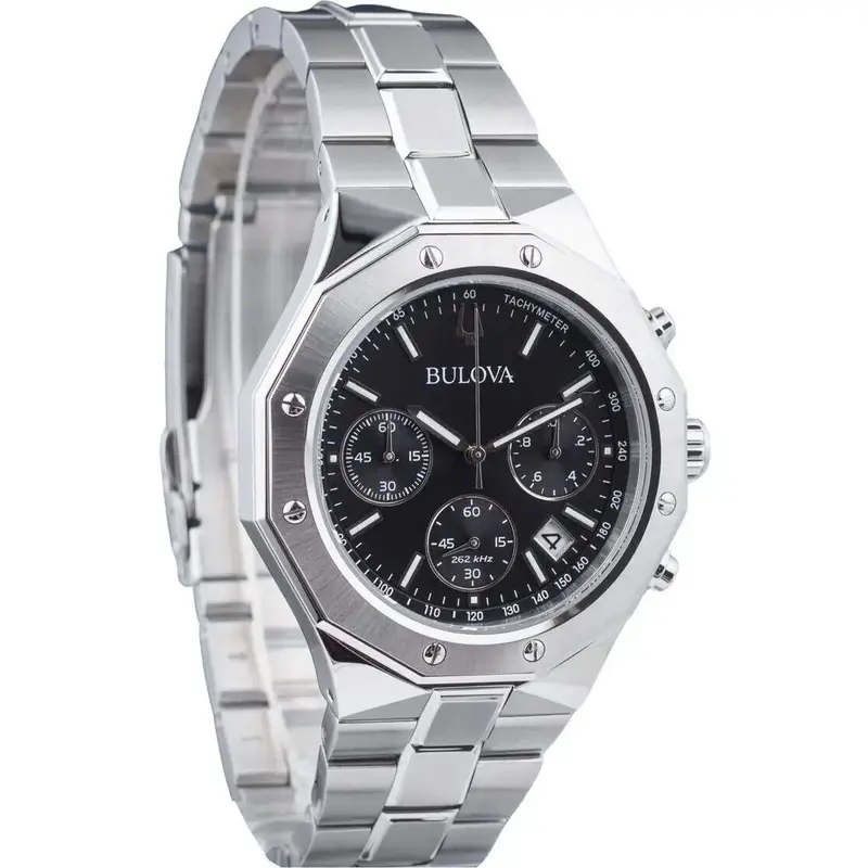 Bulova Classic Precisionist Octagon Chronograph Stainless Steel Black Dial Quartz 96B410 100M Men's Watch