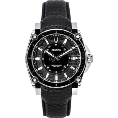 Bulova Icon Precisionist Leather Strap Grey Dial Quartz 96B416 100M Men's Watch