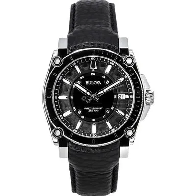 Bulova Icon Precisionist Leather Strap Grey Dial Quartz 96B416 100M Men's Watch