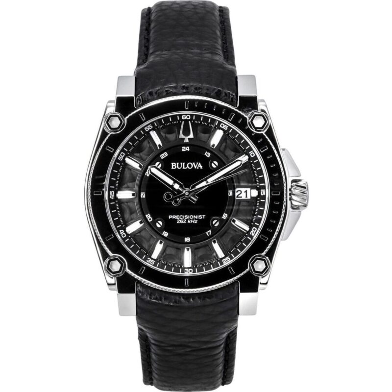 Bulova Icon Precisionist Leather Strap Grey Dial Quartz 96B416 100M Men's Watch