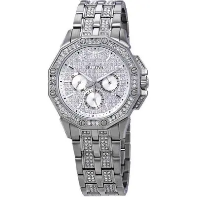 Bulova Octava Crystal Accents Silver Multifunction Dial Quartz 96C134 Men's Watch