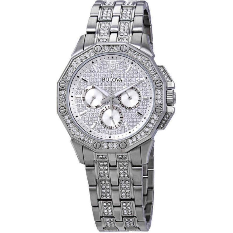 Bulova Octava Crystal Accents Silver Multifunction Dial Quartz 96C134 Men's Watch Bulova Octava Crystal Accents Silver Multifunction Dial Quartz 96C134 Men's Watch