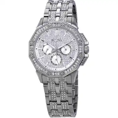 Bulova Octava Crystal Accents Silver Multifunction Dial Quartz 96C134 Men's Watch