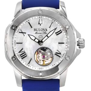 Bulova Marine Star Silicone Strap Mother Of Pearl Dial Automatic 96L324 100M Women's Watch