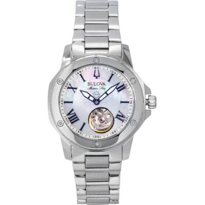 Bulova Marine Star Stainless Steel Mother Of Pearl Dial Automatic 96L326 100M Women's Watch
