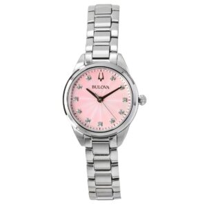 Bulova Sutton Stainless Steel Diamond Accents Pink Dial Quartz 96P249 Women's Watch