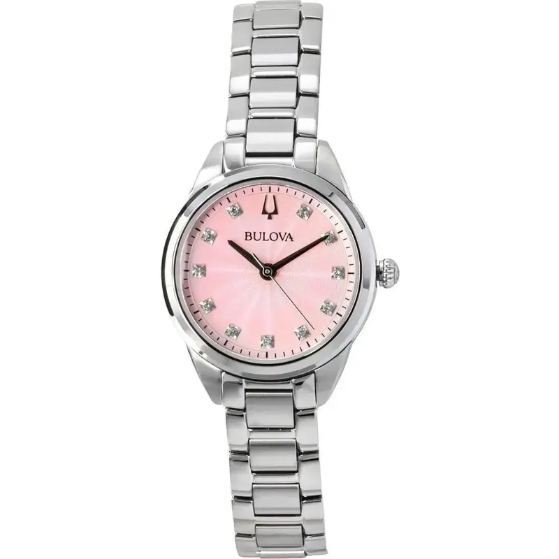 Bulova Sutton Stainless Steel Diamond Accents Pink Dial Quartz 96P249 Women's Watch