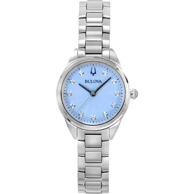 Bulova Sutton Diamond Accents Stainless Steel Light Blue Dial Quartz 96P250 Women's Watch