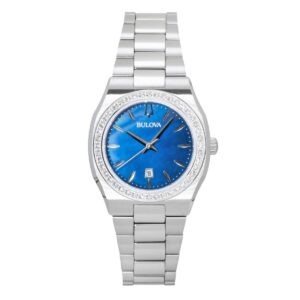 Bulova Surveyor Stainless Steel Diamond Accents Blue Mother Of Pearl Dial Quartz 96R246 Women's Watch